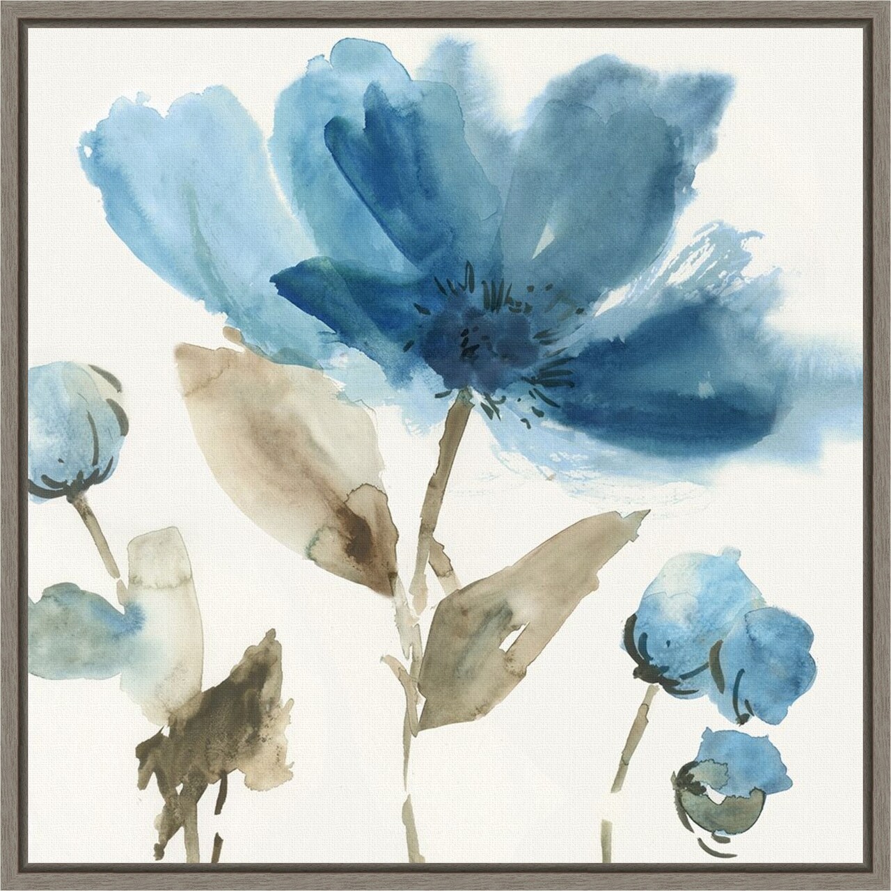 Blue Morning II (Flower) by Asia Jensen 16-in. W x 16-in. H. Canvas Wall Art Print Framed in Grey